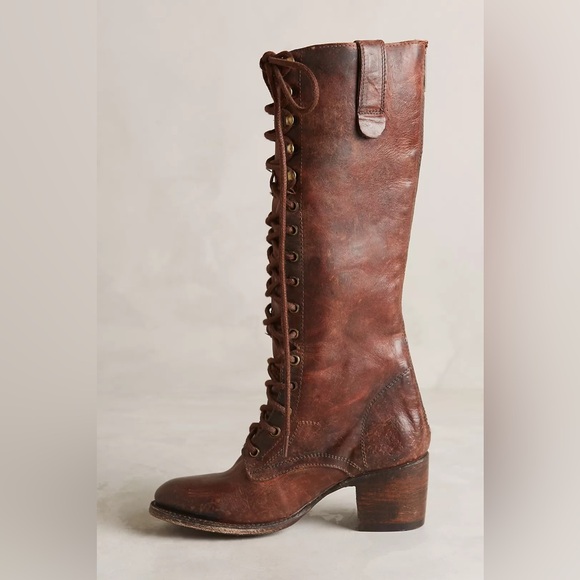 Freebird Grany Lace Up Leather Granny Tall Boots in Wine - Picture 4 of 14
